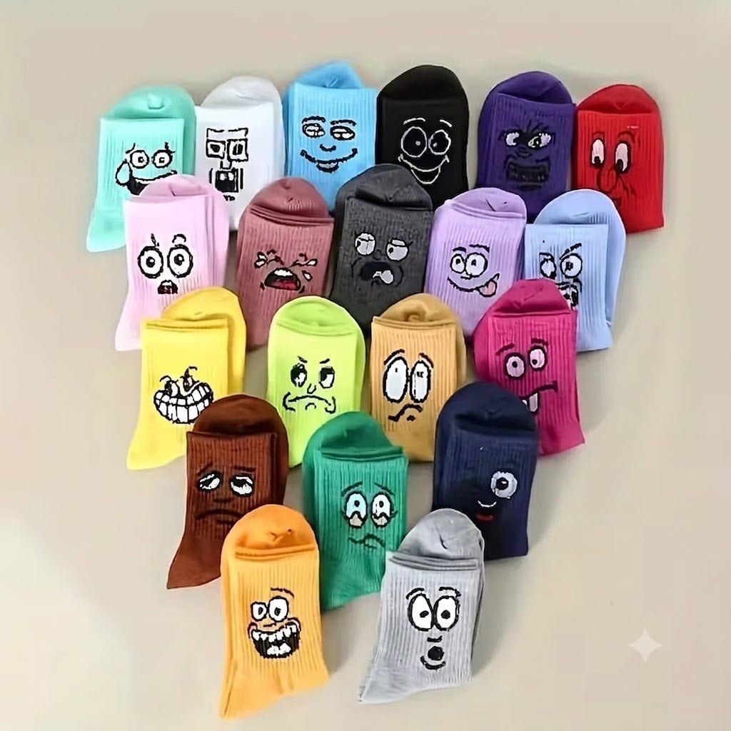 Facial Expressive Cartoon Face Mid-Calf Socks (20-Pack) - Dawterson