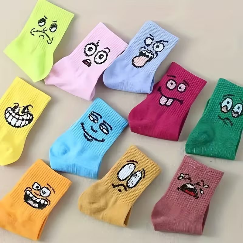 Facial Expressive Cartoon Face Mid-Calf Socks (20-Pack) - Dawterson