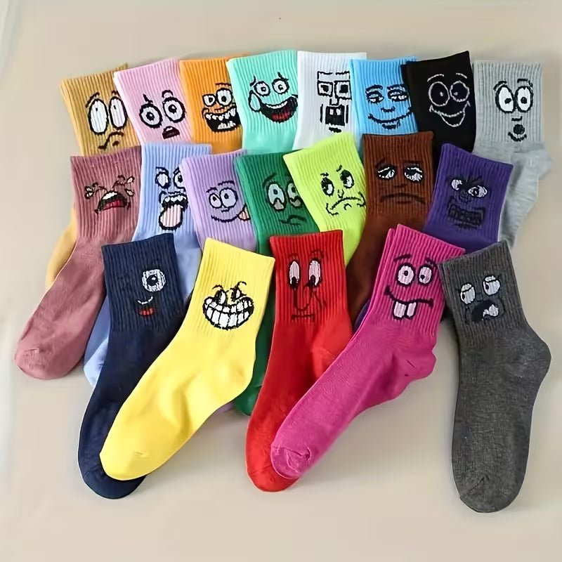 Facial Expressive Cartoon Face Mid-Calf Socks (20-Pack) - Dawterson