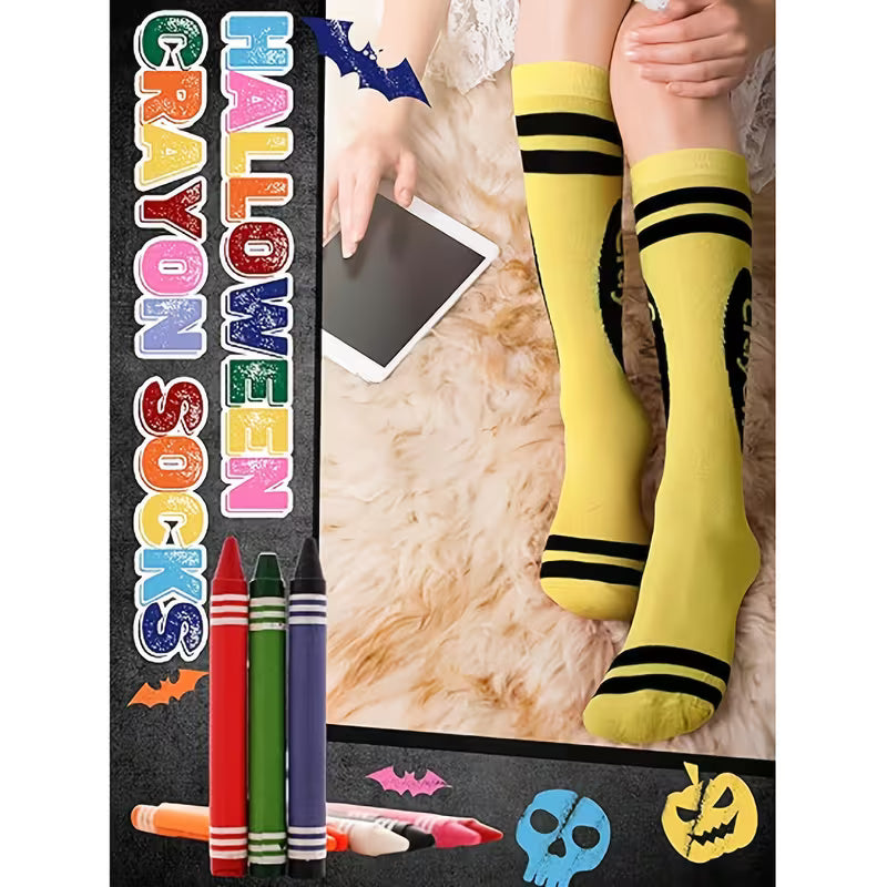 🖍️  Crayon-Themed Colorful Striped Knee-High Socks (8-Pack)