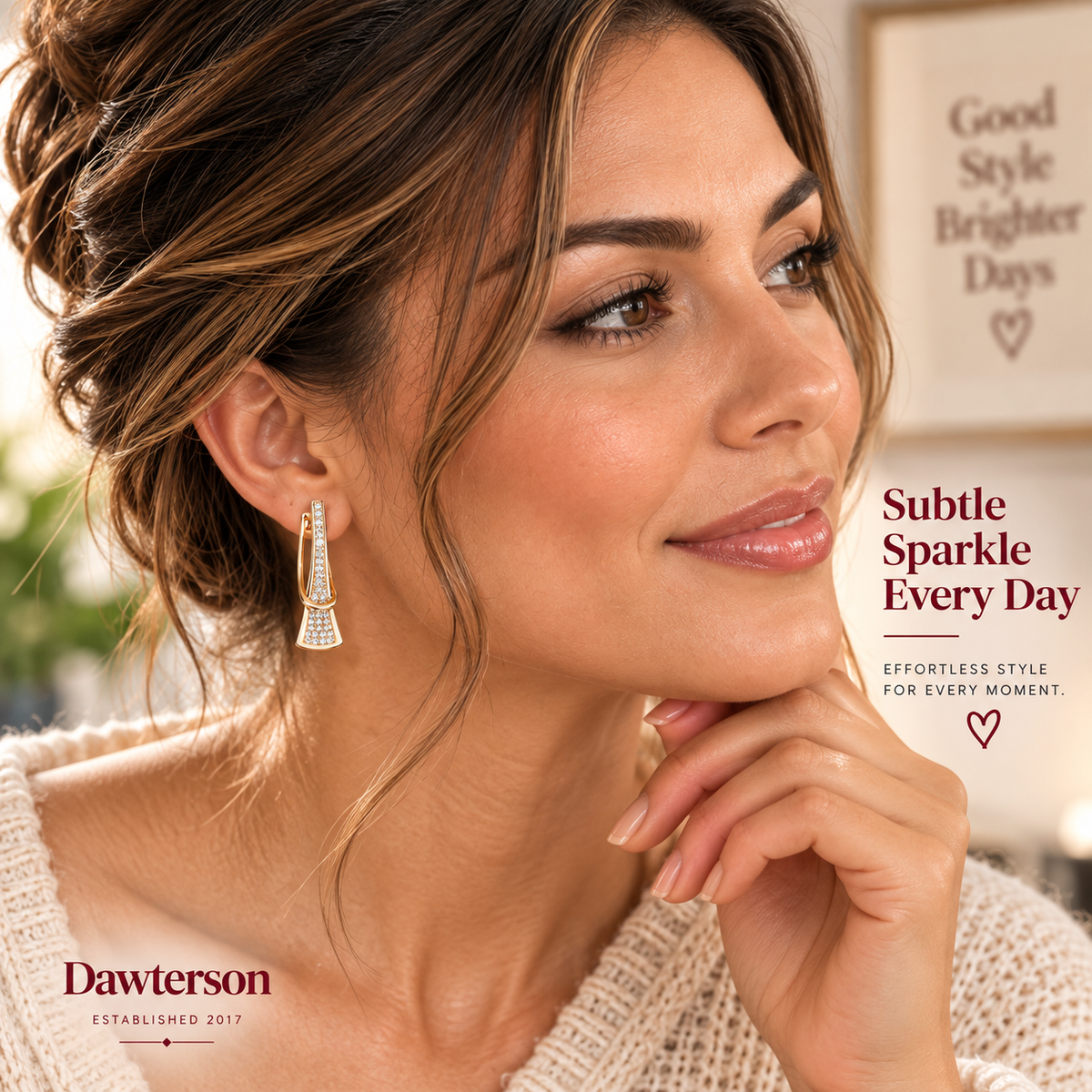 Woman wearing Golden Glow crystal drop earrings