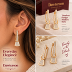 Golden Glow crystal drop earrings shown worn and in detailed lifestyle views