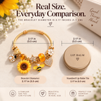 Golden Sunflower Garden Charm Bracelet size comparison with round lip balm tin