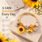 Golden Sunflower Garden Charm Bracelet styled product image with sunflower details