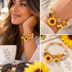 Golden Sunflower Garden Charm Bracelet three-panel real-life lifestyle collage