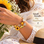 Golden Sunflower Garden Charm Bracelet worn in a sunlit lifestyle scene