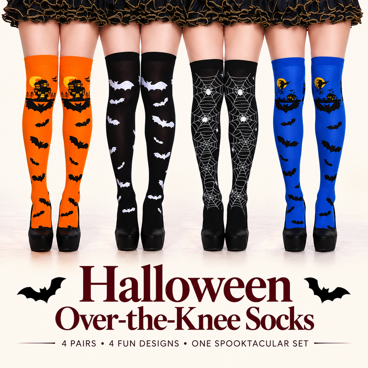 Halloween Over-the-Knee Socks 4-Pair Set - four designs