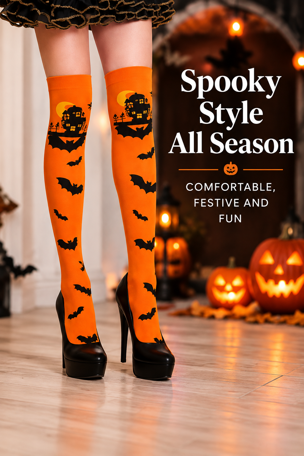 Halloween Over-the-Knee Socks 4-Pair Set - Spooky Style All Season