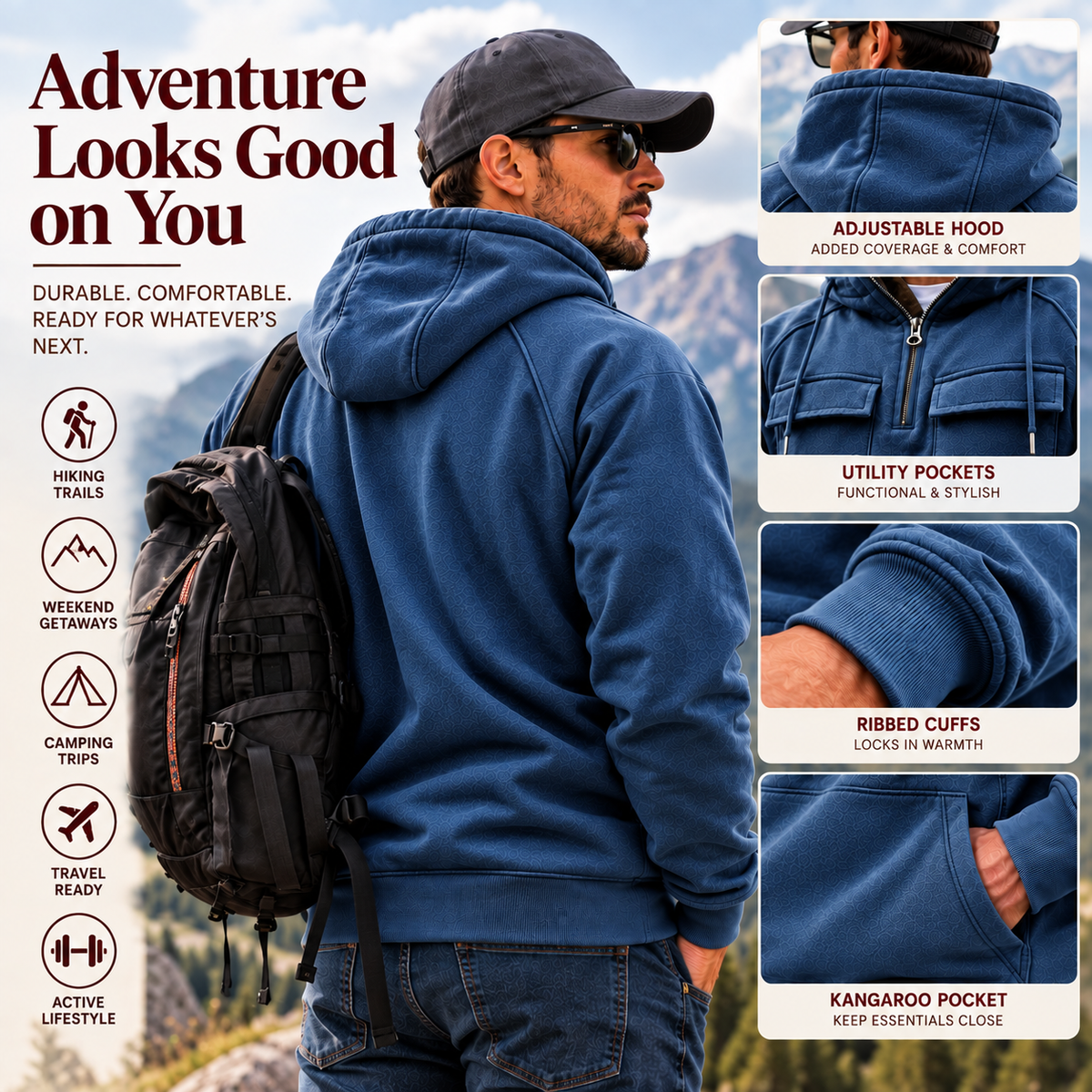 Men's Heritage Utility Pullover Hoodie in Blue — Adventure Looks Good on You