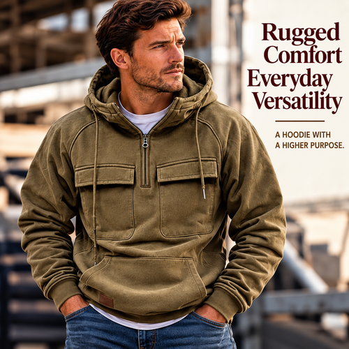 Men's Heritage Utility Pullover Hoodie lifestyle hero — Rugged Comfort Everyday Versatility