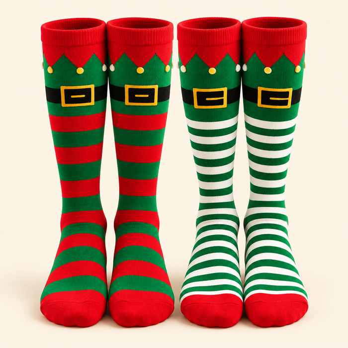 Holiday Elf Knee-High Socks – 2 Pair Set
