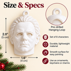 8-piece horror ornament set size and specifications
