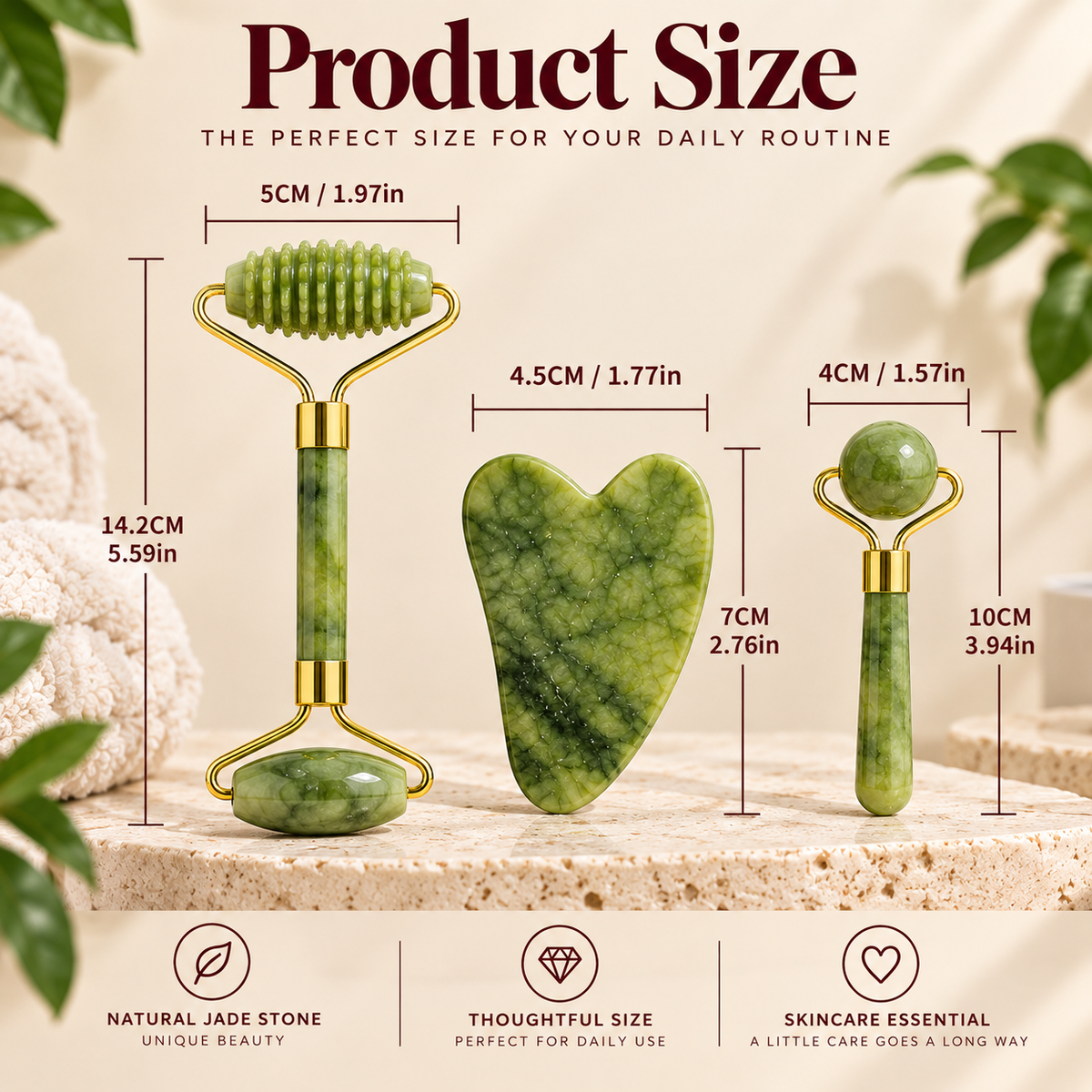 Jade 3-Piece Facial Massage Kit product size infographic