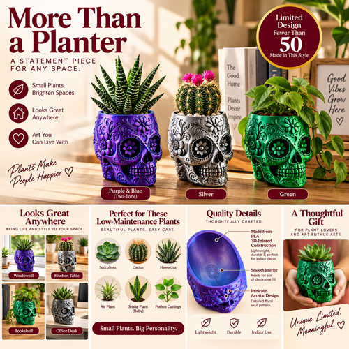 Limited-Run Floral Skull Planter – 3D-Printed PLA Living Art - Dawterson