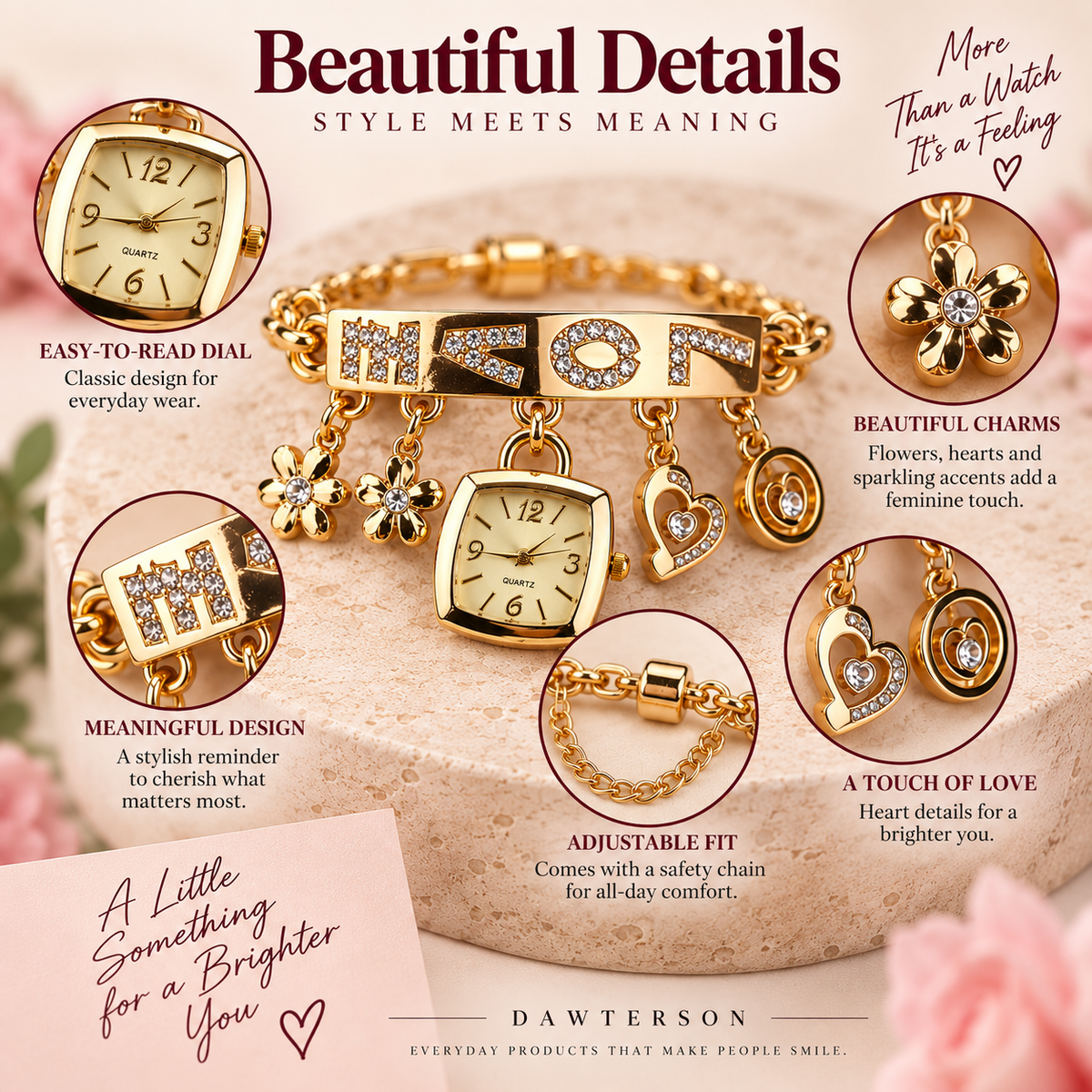 Love & Bloom Charm Bracelet Watch beautiful details feature image
