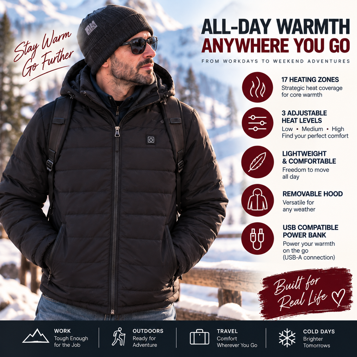 Men's 17-Zone Hooded Heated Jacket winter lifestyle hero