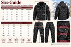 Men’s ArcticGuard fleece two-piece set size guide with jacket and pants measurements
