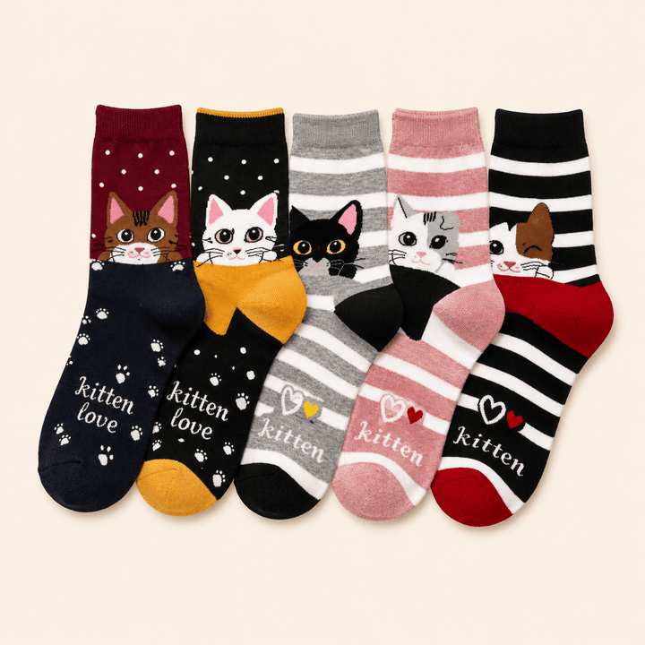 "Meow-velous" Mid-Calf Sock Set (5-Pack) - Dawterson