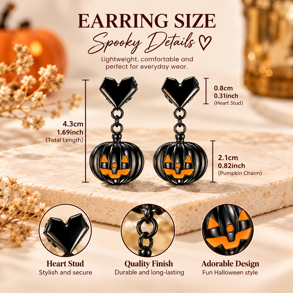 Midnight Pumpkin earrings size and detail guide