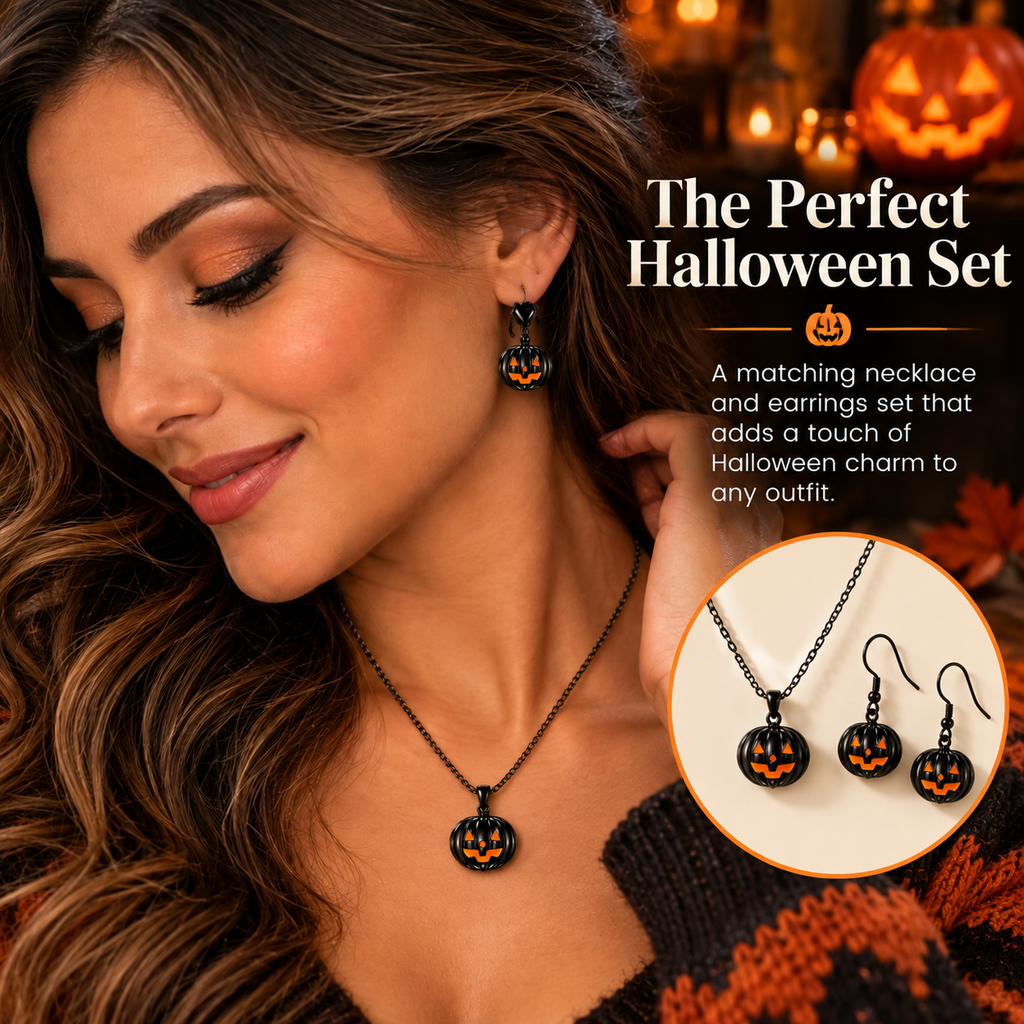 Midnight Pumpkin Necklace and Earrings Set lifestyle complete set