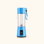Blue mini portable rechargeable blender on cream background