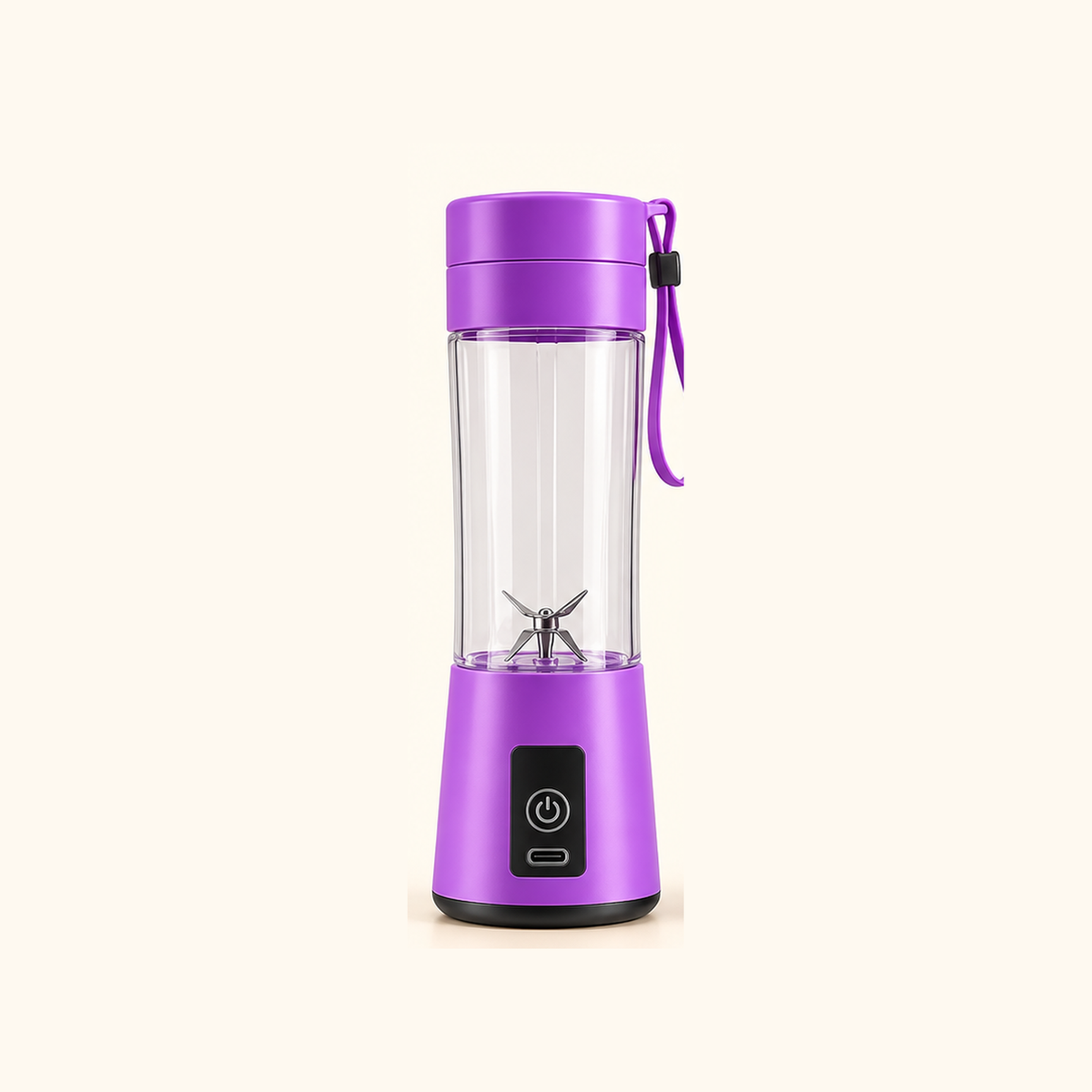 Purple mini portable rechargeable blender on cream background