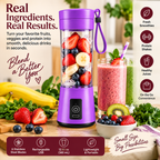 Mini portable rechargeable blender with fresh fruit, smoothies and key features