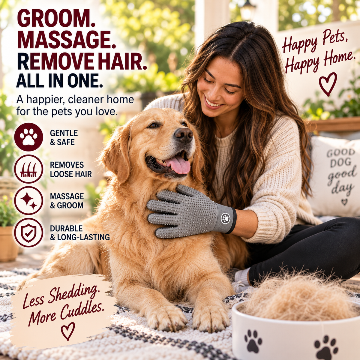 2-in-1 Pet Grooming & Deshedding Glove real-life outdoor lifestyle image