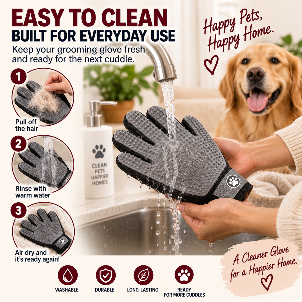 2-in-1 Pet Grooming & Deshedding Glove cleaning and maintenance image