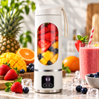 Portable rechargeable blender with fresh fruit and smoothie