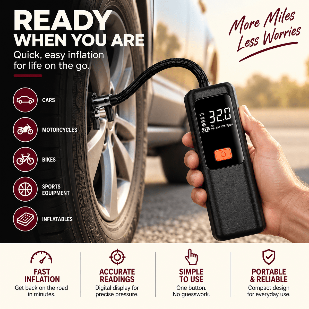 Portable Cordless Tire Inflator with Digital Gauge - Dawterson