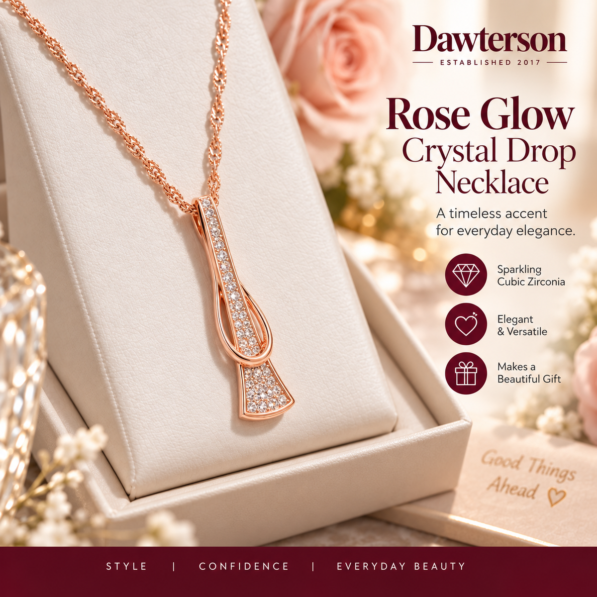 Rose Glow Crystal Drop Necklace rose-gold tone crystal pendant