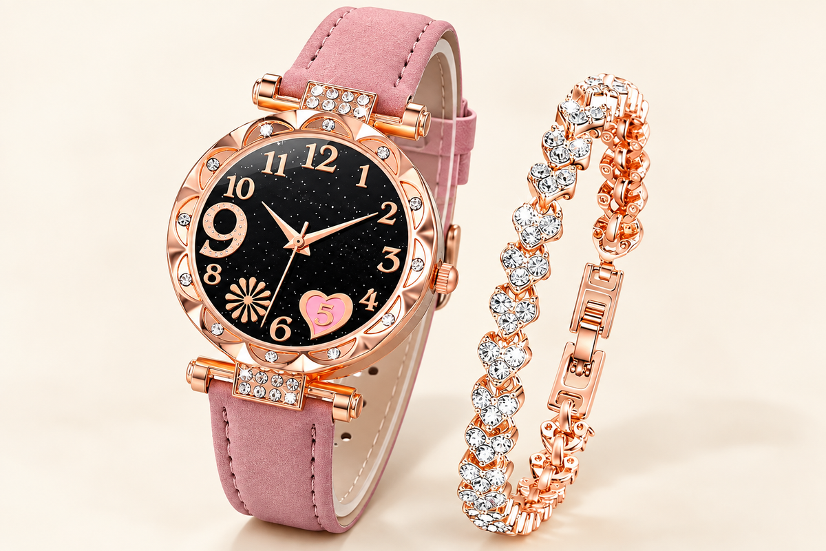 Rose Glow Watch and Crystal Bracelet Set