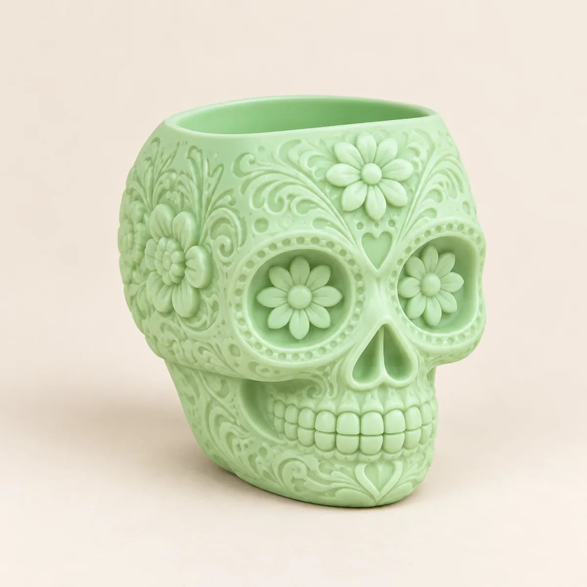 Variant only — green sugar skull planter in daylight
