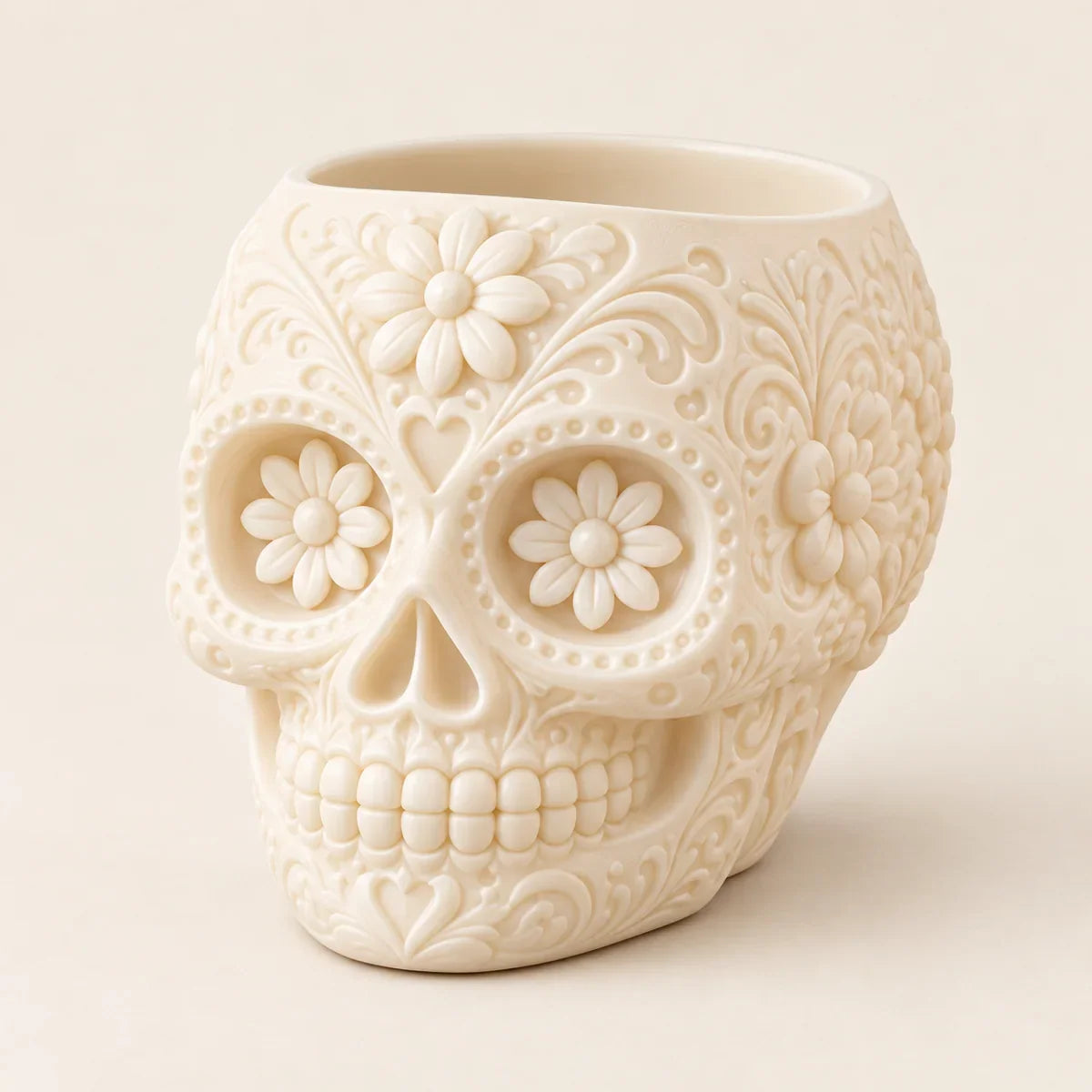 Variant only — white sugar skull planter in daylight