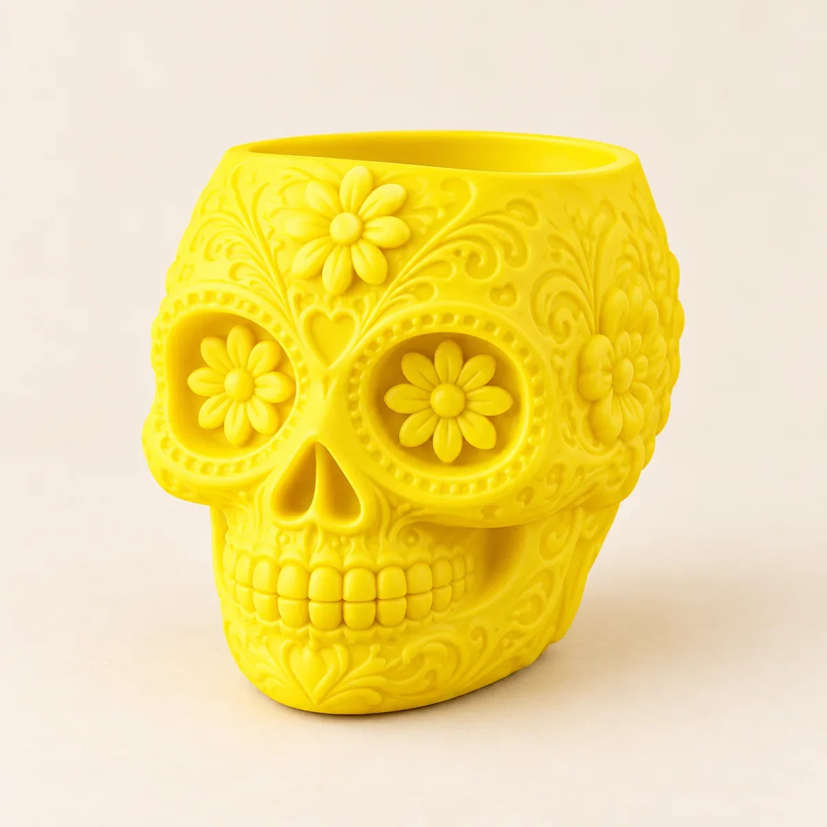 Variant only — yellow sugar skull planter in daylight