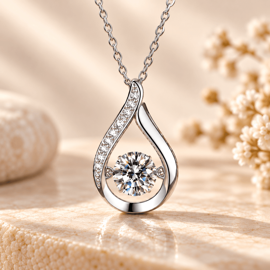 Sterling Silver Teardrop Moissanite Pendant Necklace