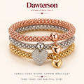 Three-Tone Heart Charm Bracelet set in rose gold, silver and gold