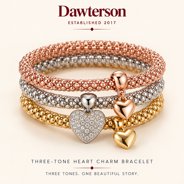 Three-Tone Heart Charm Bracelet