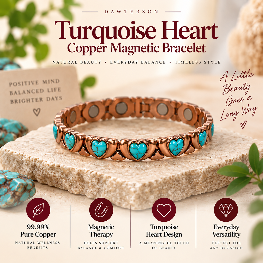 Turquoise Heart Copper Magnetic Bracelet product feature image