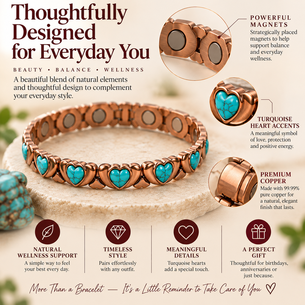 Turquoise Heart Copper Magnetic Bracelet thoughtful design feature image