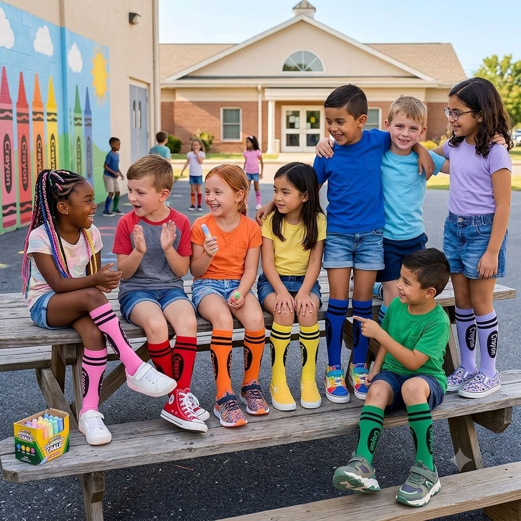 🖍️  Crayon-Themed Colorful Striped Knee-High Socks (8-Pack)
