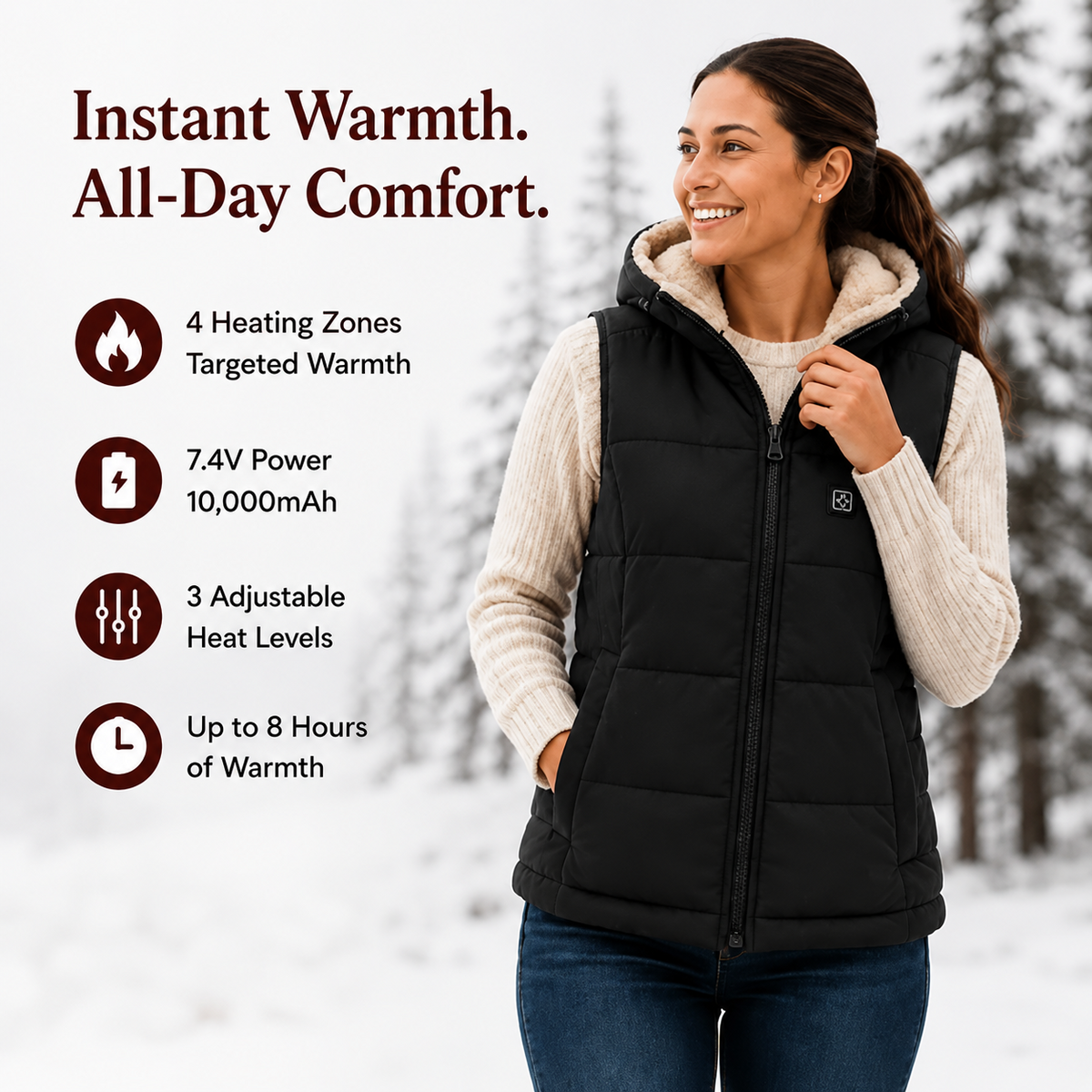 Women's 4-Zone Graphene Heated Vest - Instant Warmth All-Day Comfort