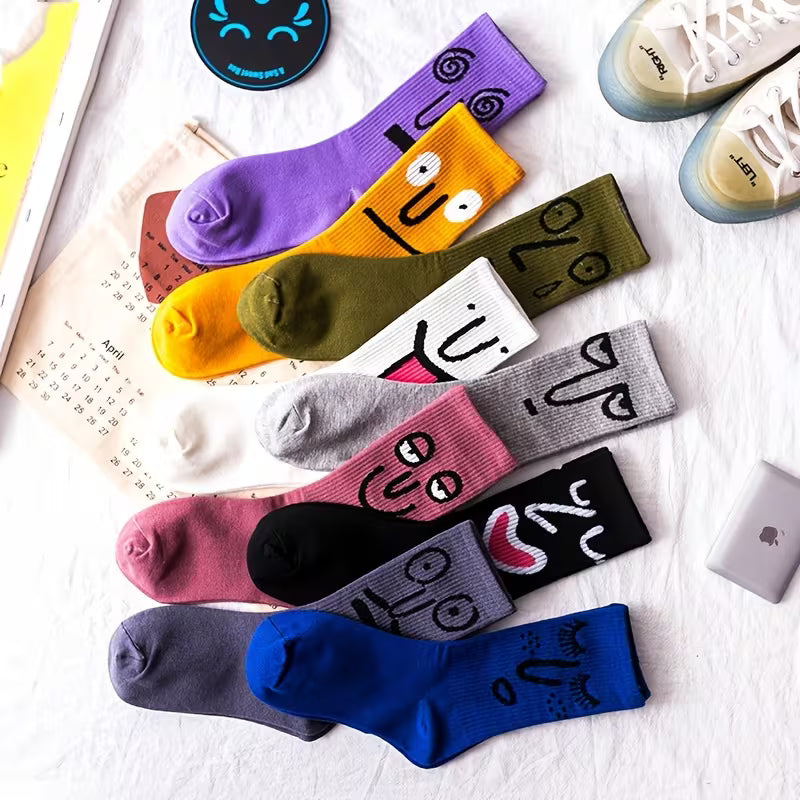 Doodle Days: Quirky Face Mid-Calf Socks (7-Pack)